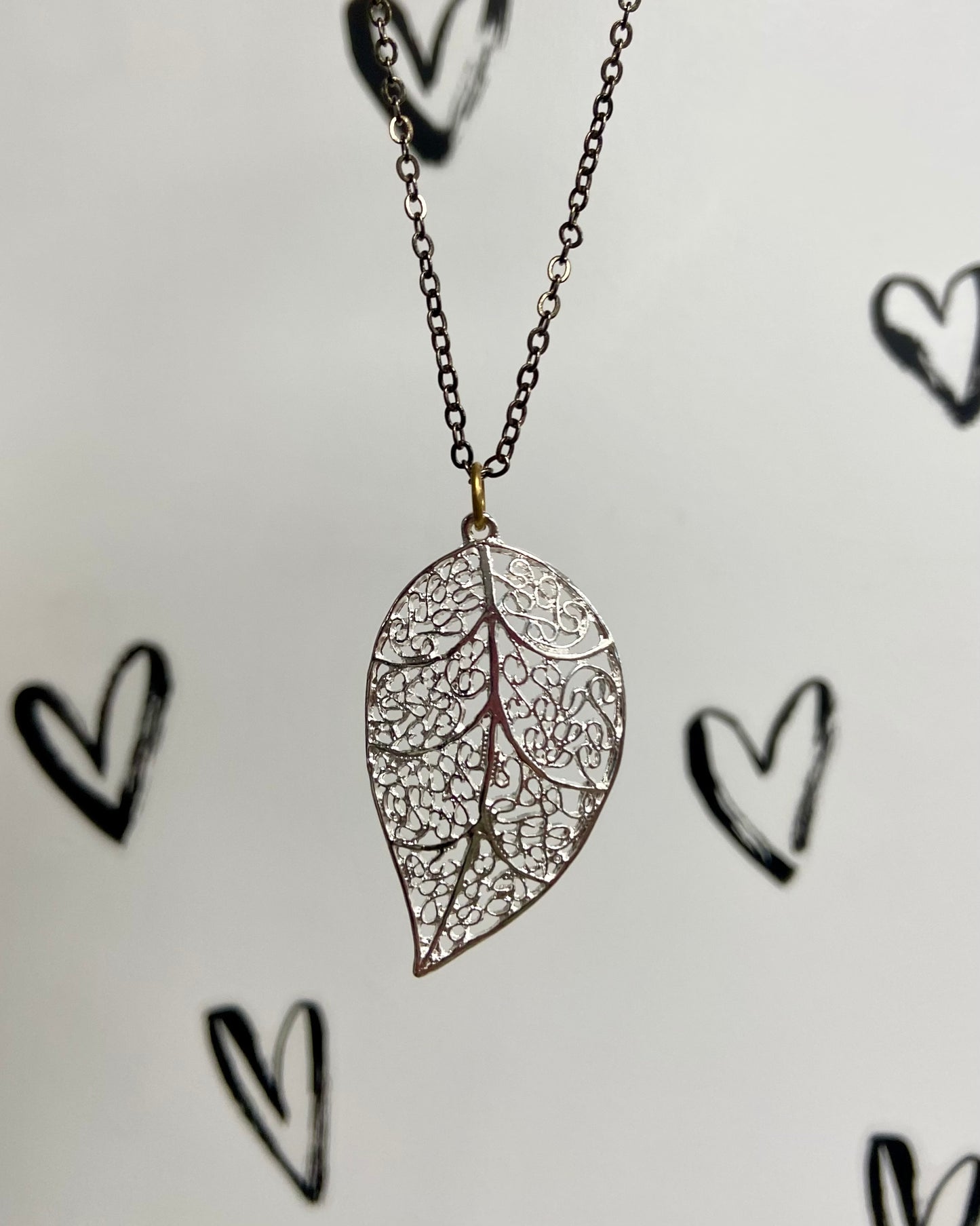 Silver Large Leaf Mixed Metal Necklace