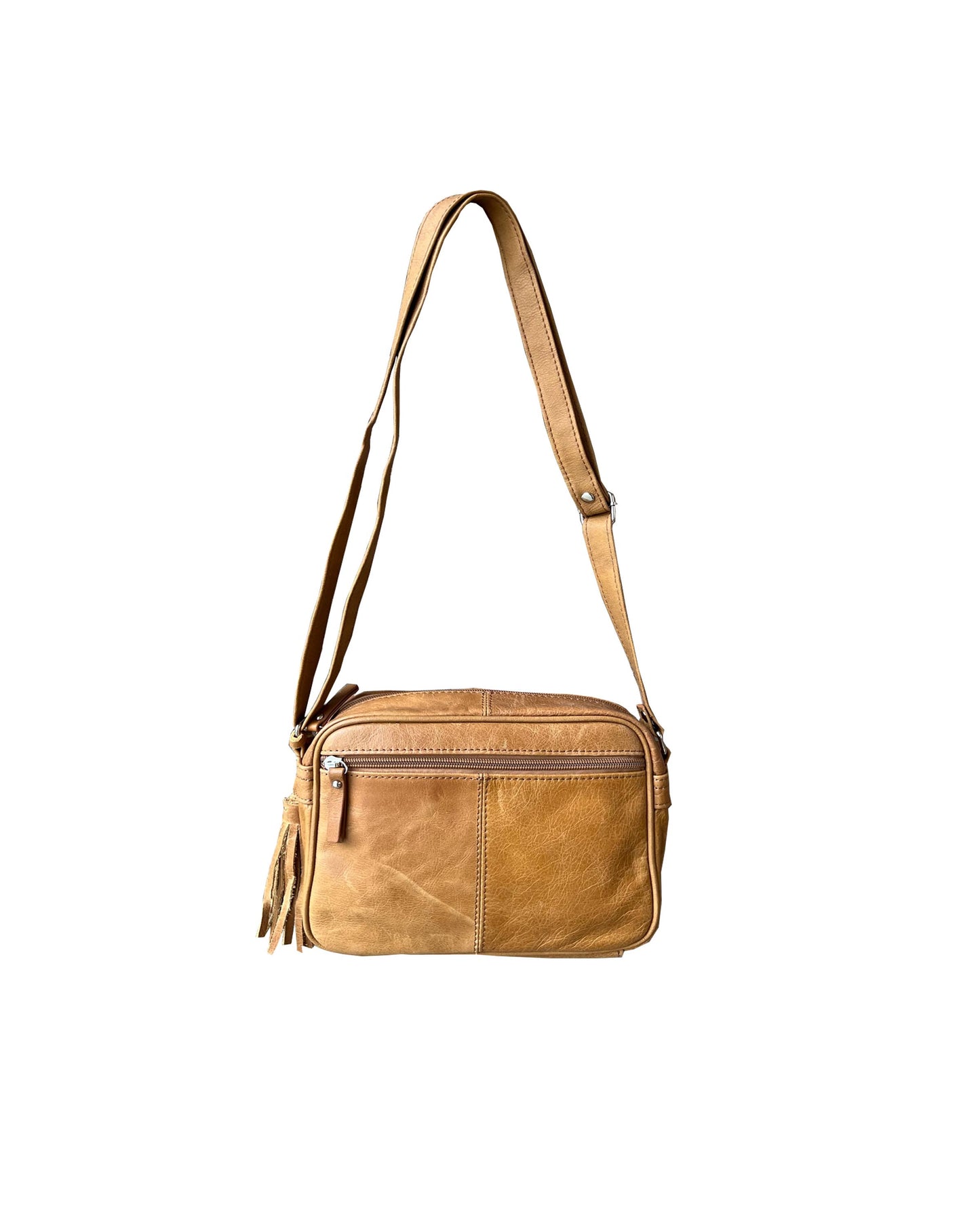 Leather Wide Crossbody Tassel Purse
