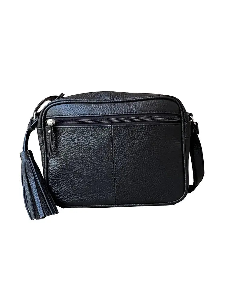 Leather Wide Crossbody Tassel Purse