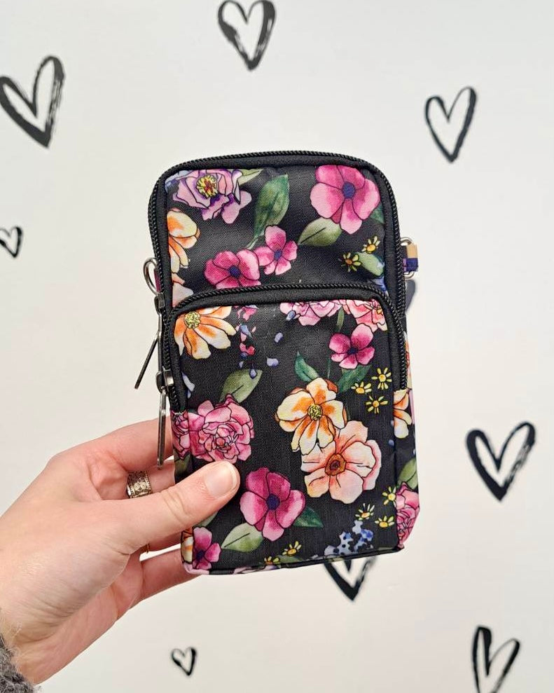 Mini Floral Crossbody + Arm Bag: Black Collection