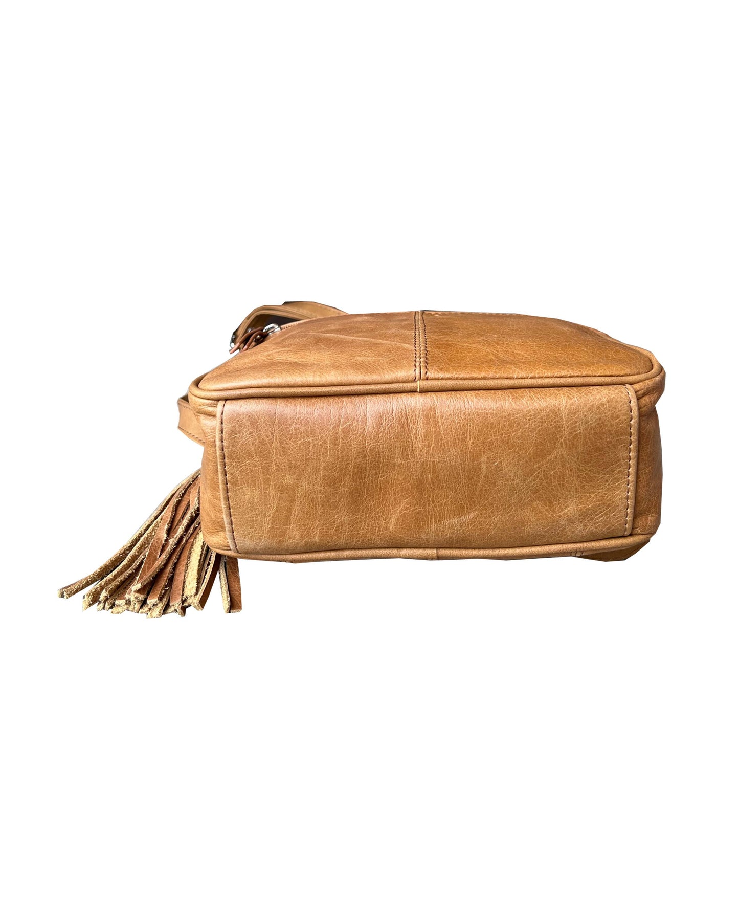 Leather Wide Crossbody Tassel Purse