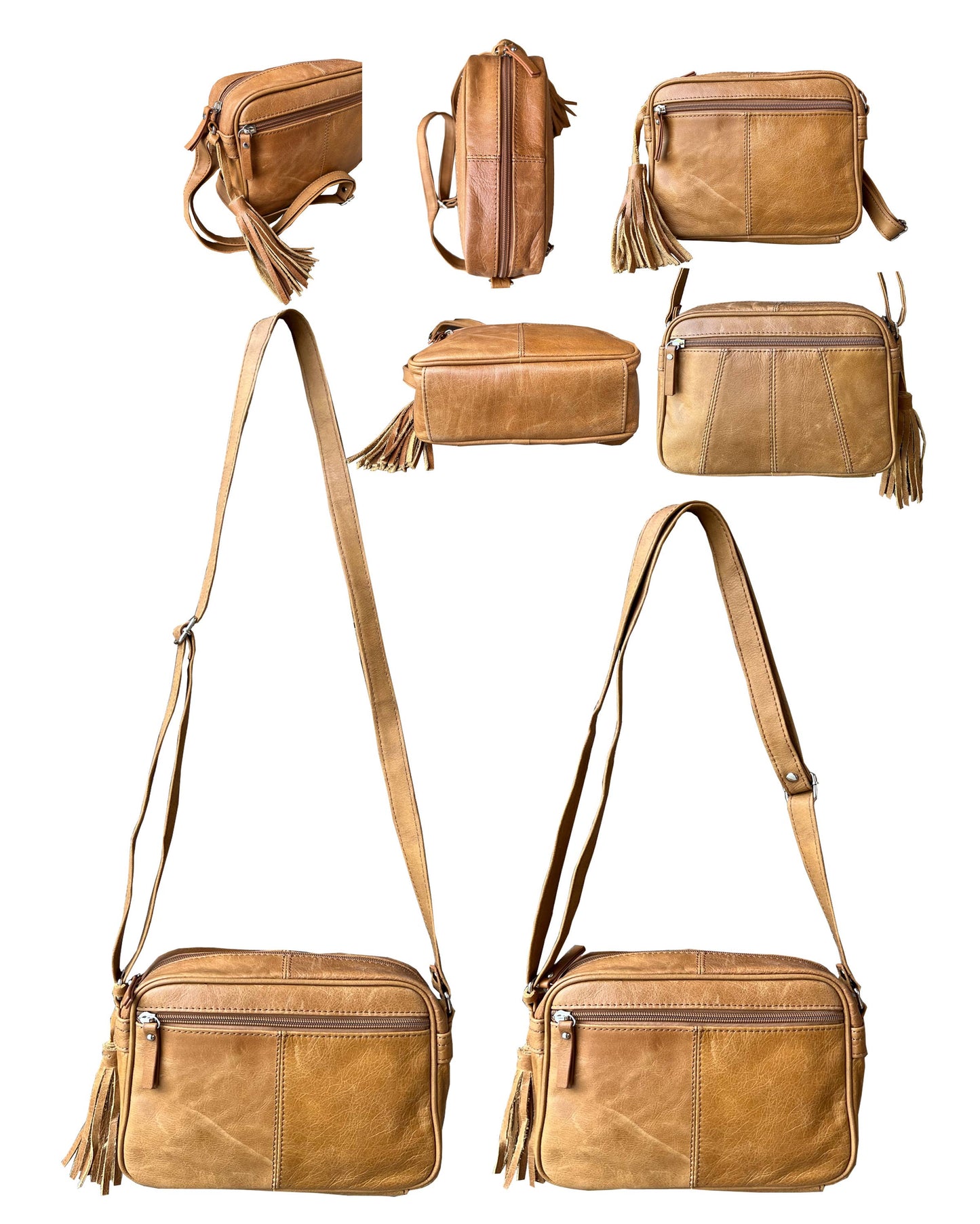 Leather Wide Crossbody Tassel Purse