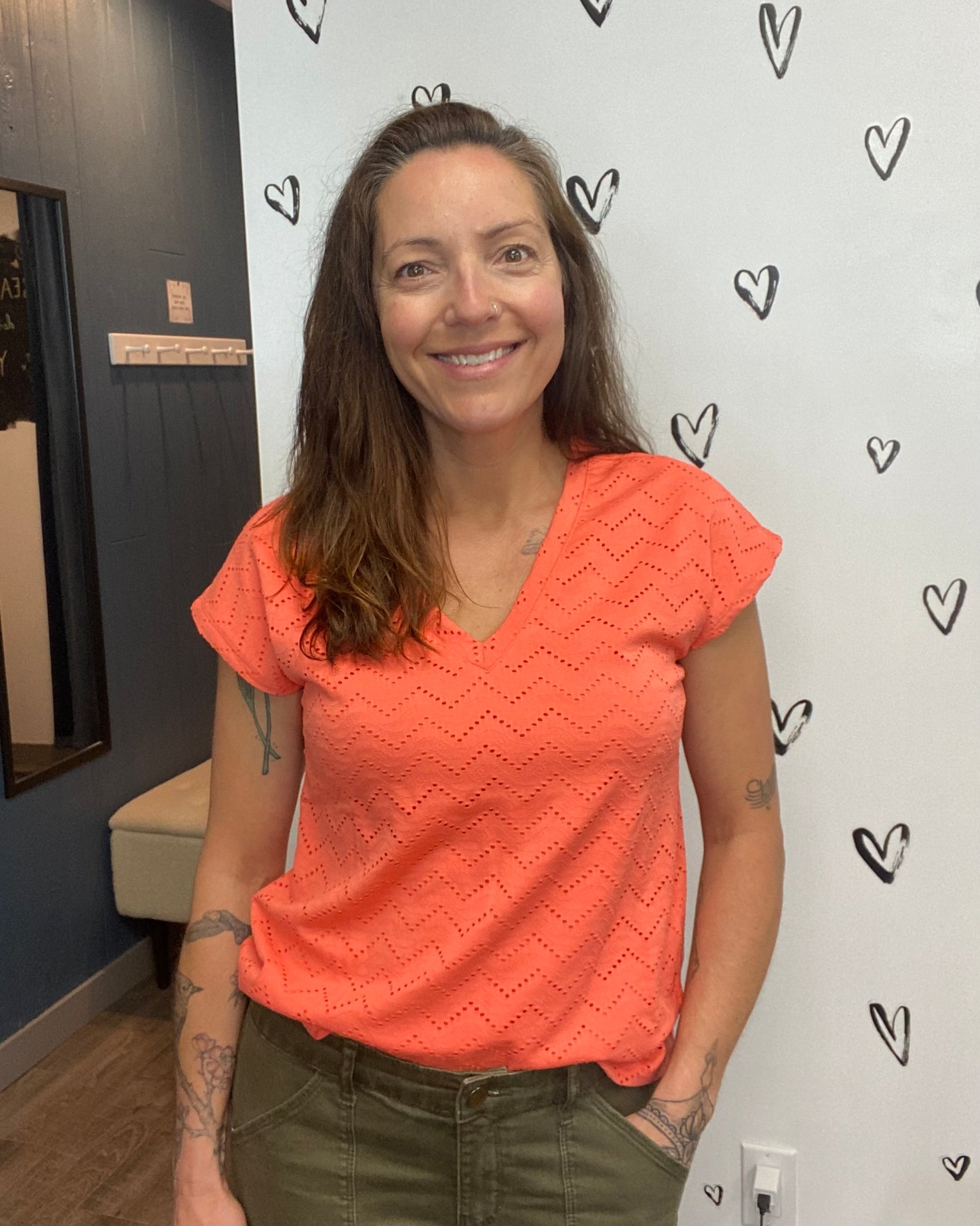 The Thas Eyelet V-Neck Top: 3 COLORS