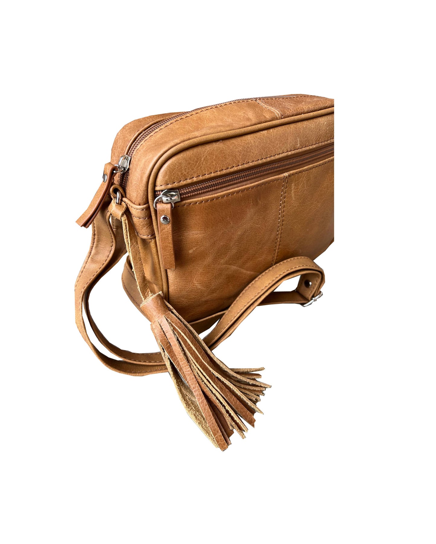 Leather Wide Crossbody Tassel Purse
