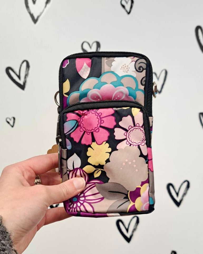 Mini Floral Crossbody + Arm Bag: Black Collection