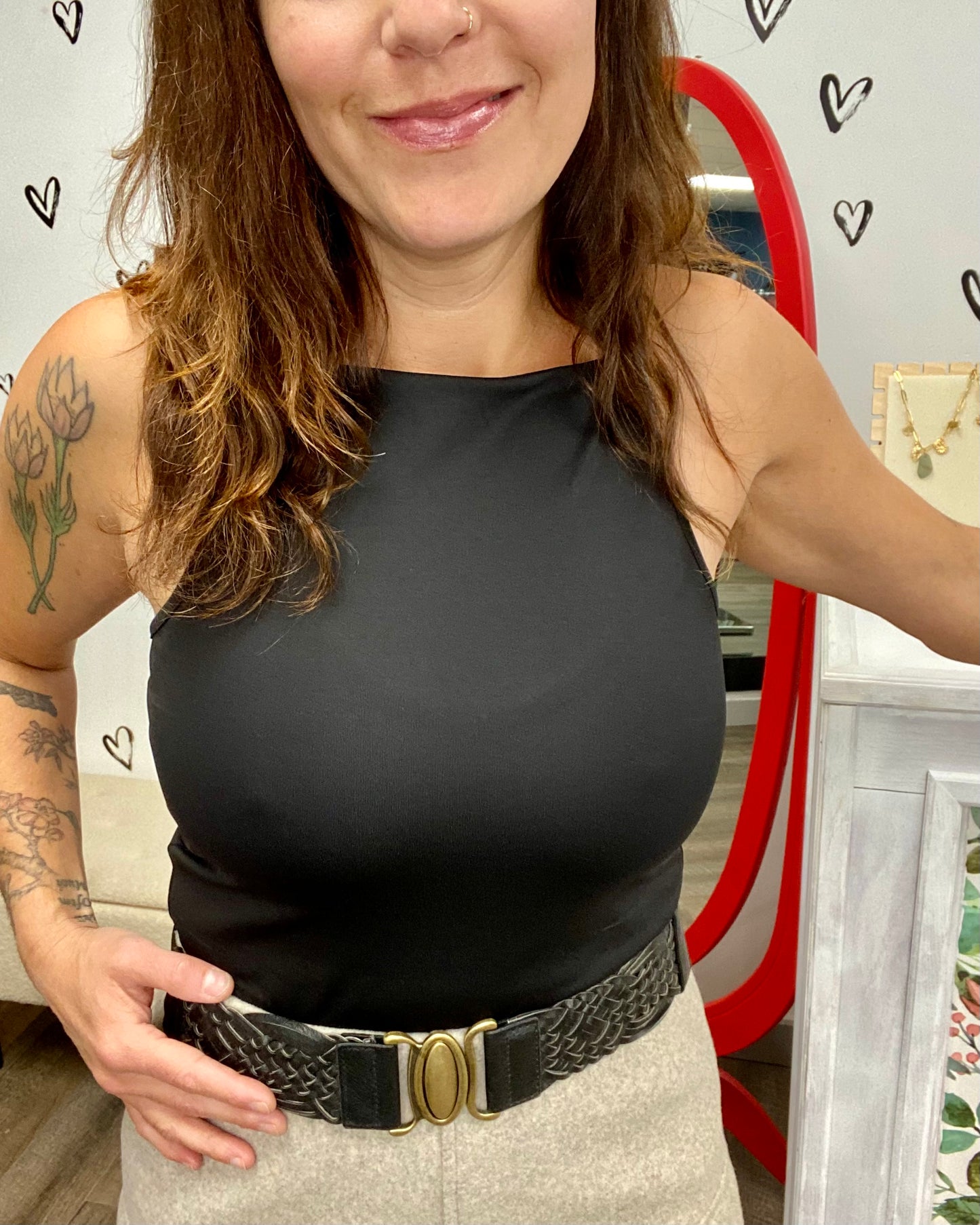 Oval Buckle Braided Stretch Belt