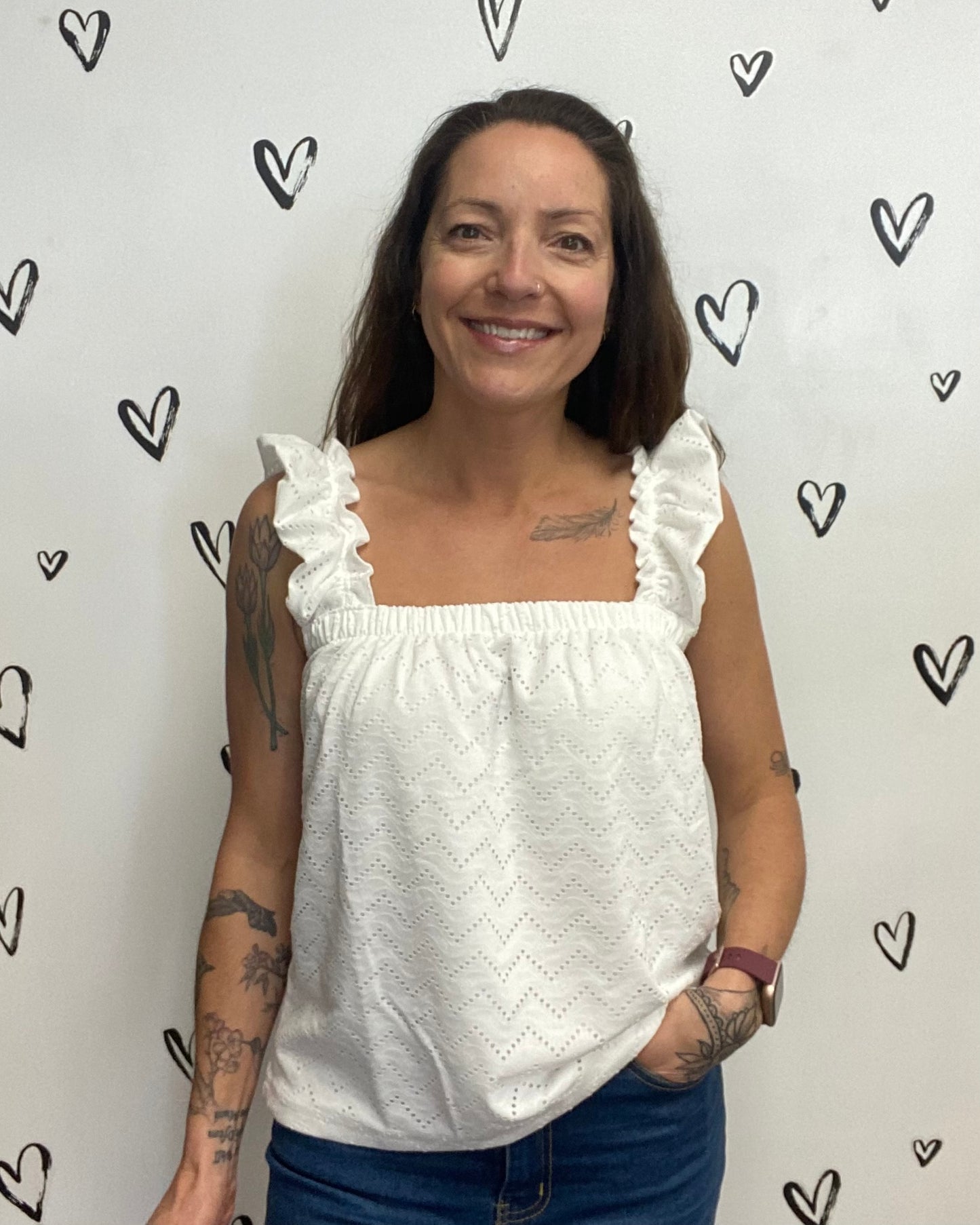 The Thas Eyelet Ruffle Singlet Top: 2 COLORS