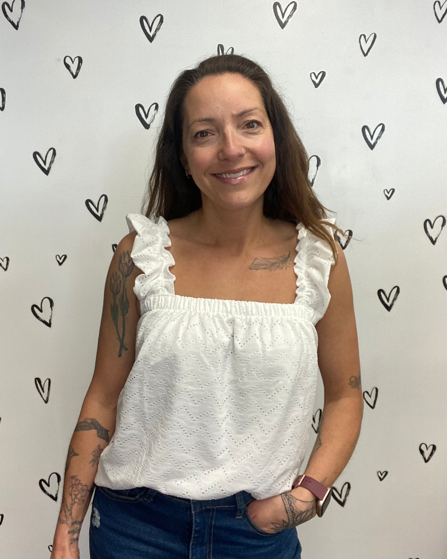 The Thas Eyelet Ruffle Singlet Top: 2 COLORS