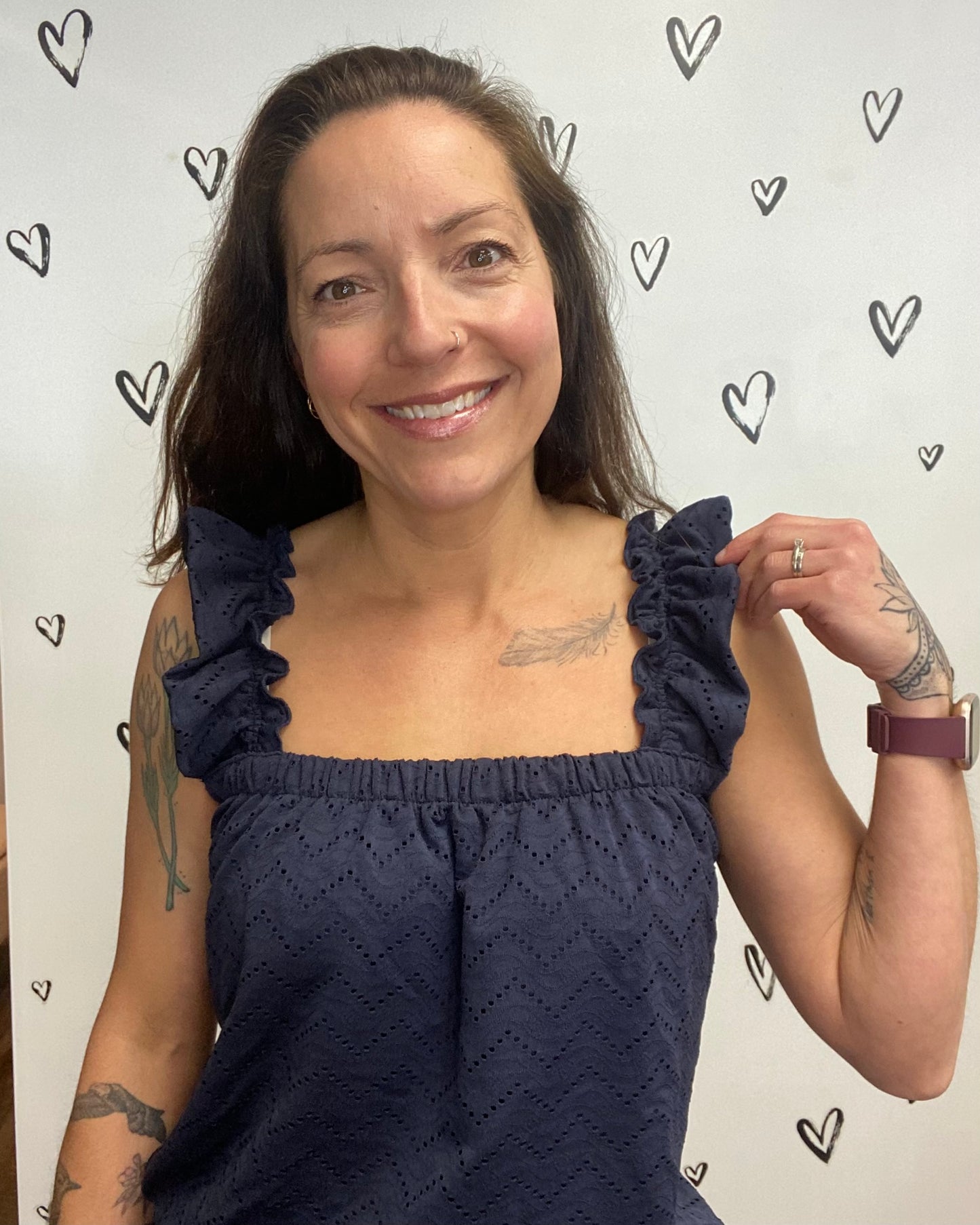 The Thas Eyelet Ruffle Singlet Top: 2 COLORS