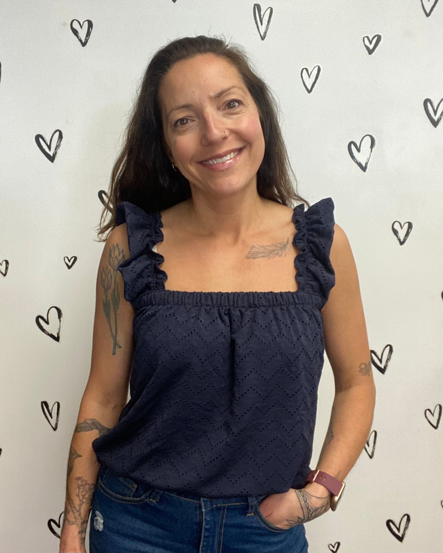 The Thas Eyelet Ruffle Singlet Top: 2 COLORS