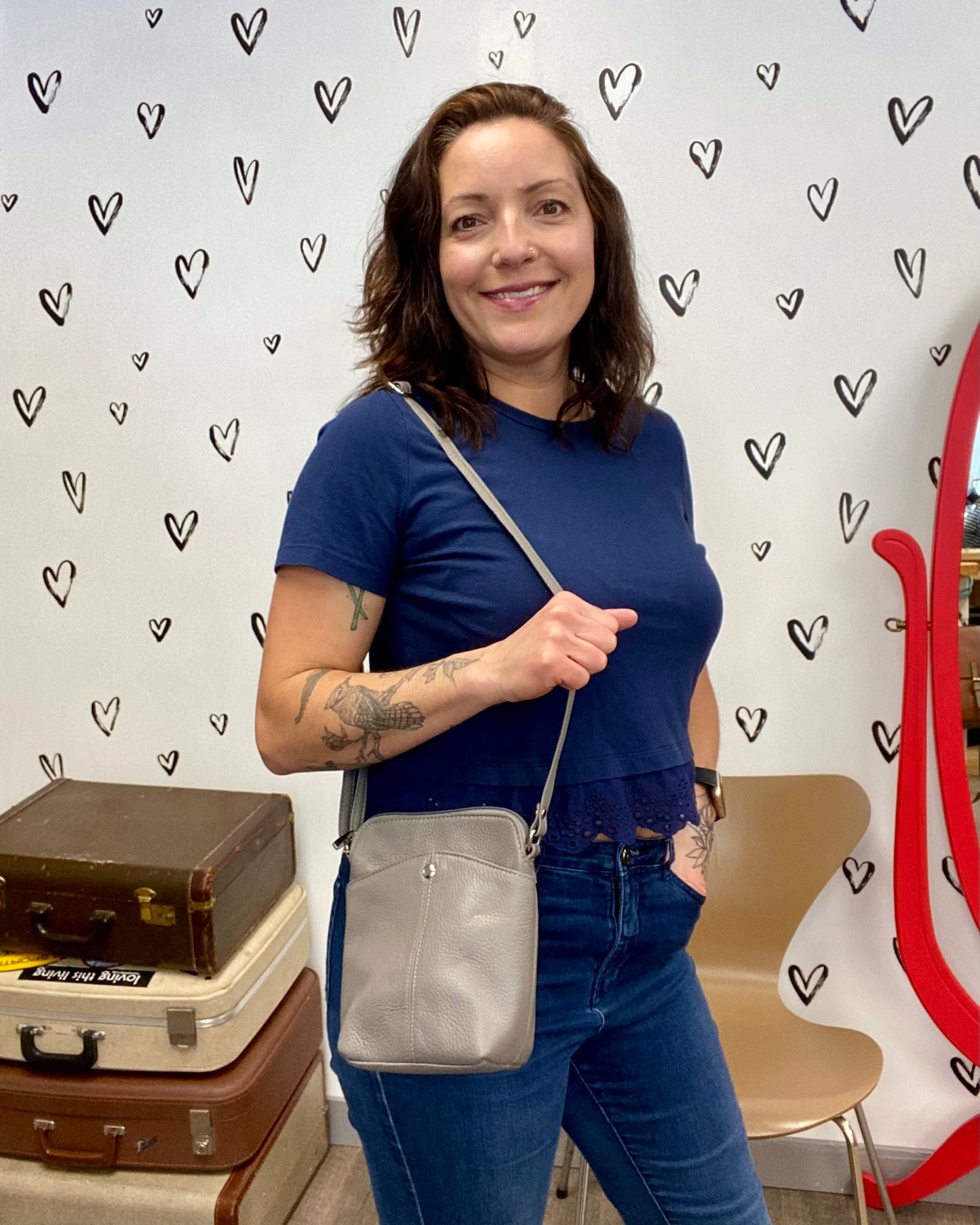 Leather Snap Button Crossbody Purse