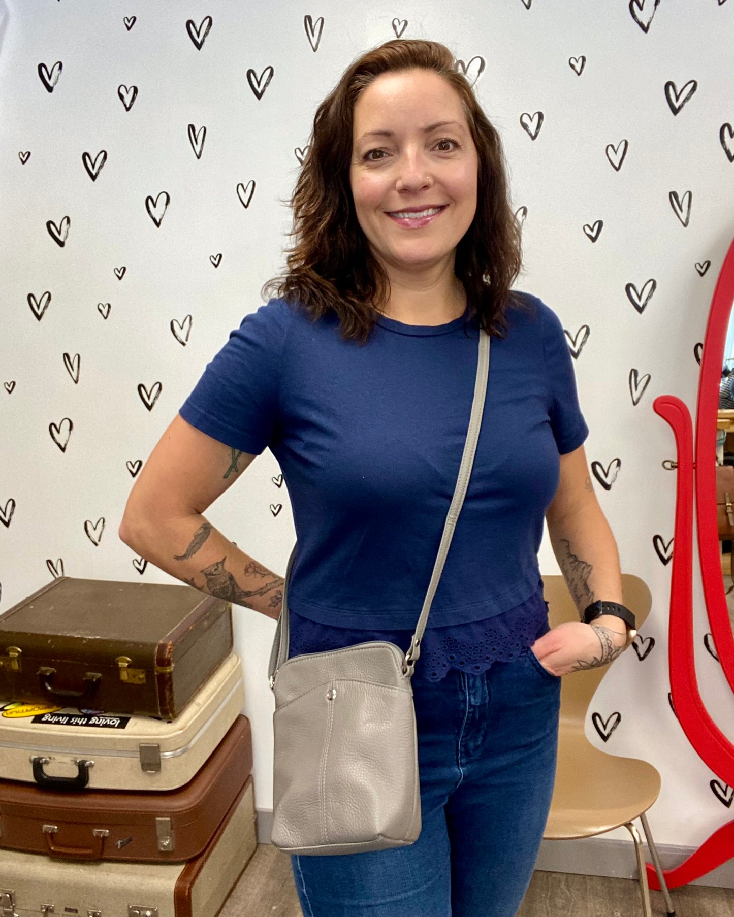 Leather Snap Button Crossbody Purse