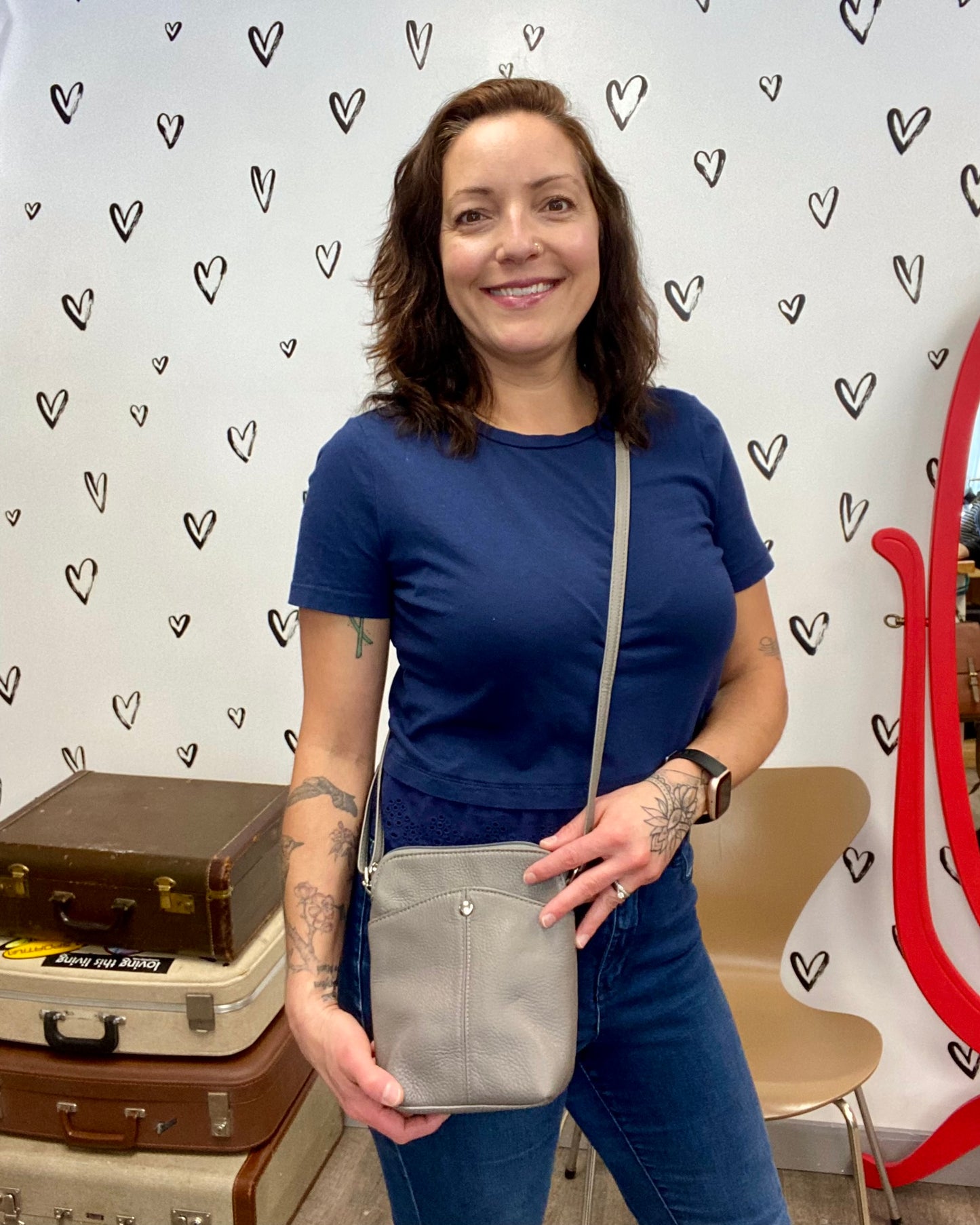 Leather Snap Button Crossbody Purse