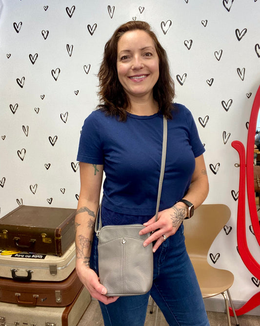 Leather Snap Button Crossbody Purse