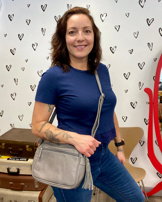 Leather Wide Crossbody Tassel Purse