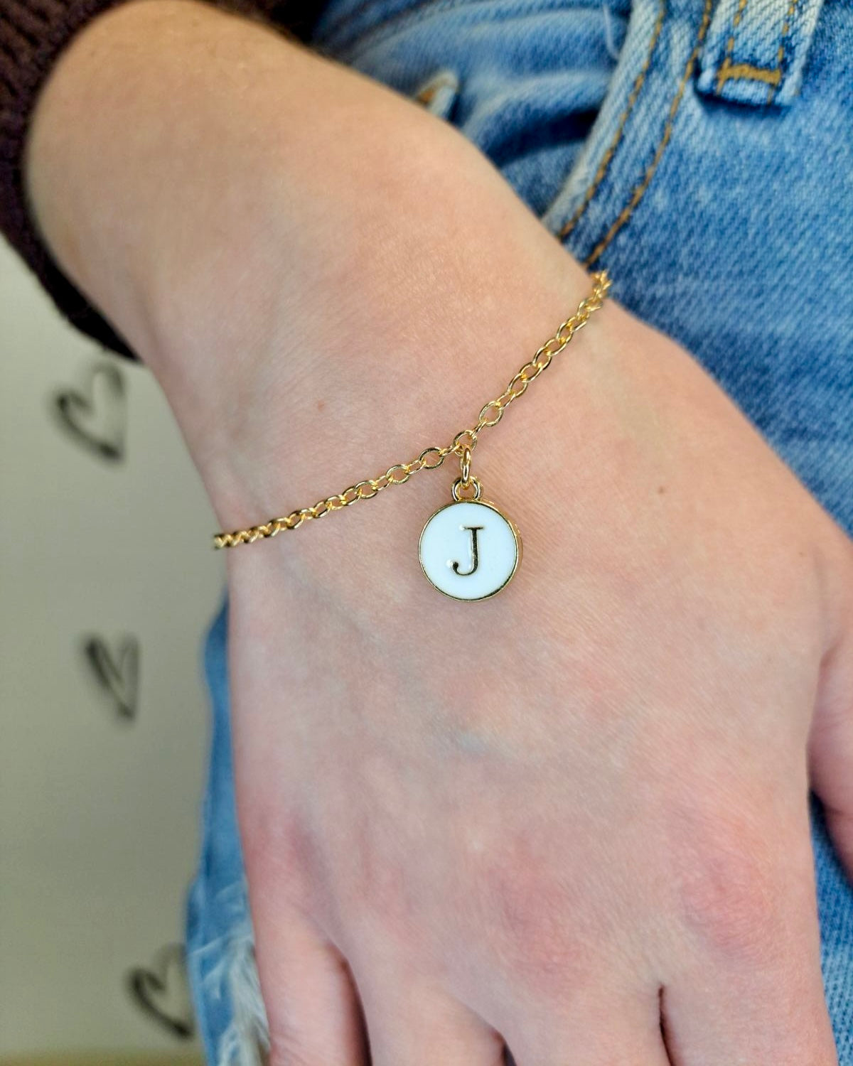 White Initial + Gold Bracelet