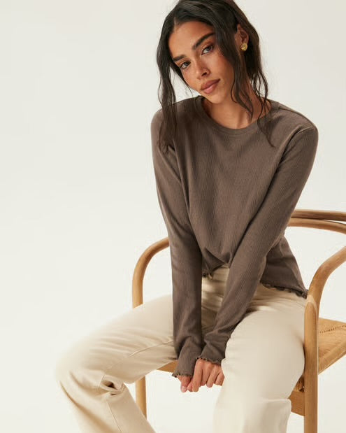 The Marie Lettuce Hem Ribbed Top - 3 COLORS
