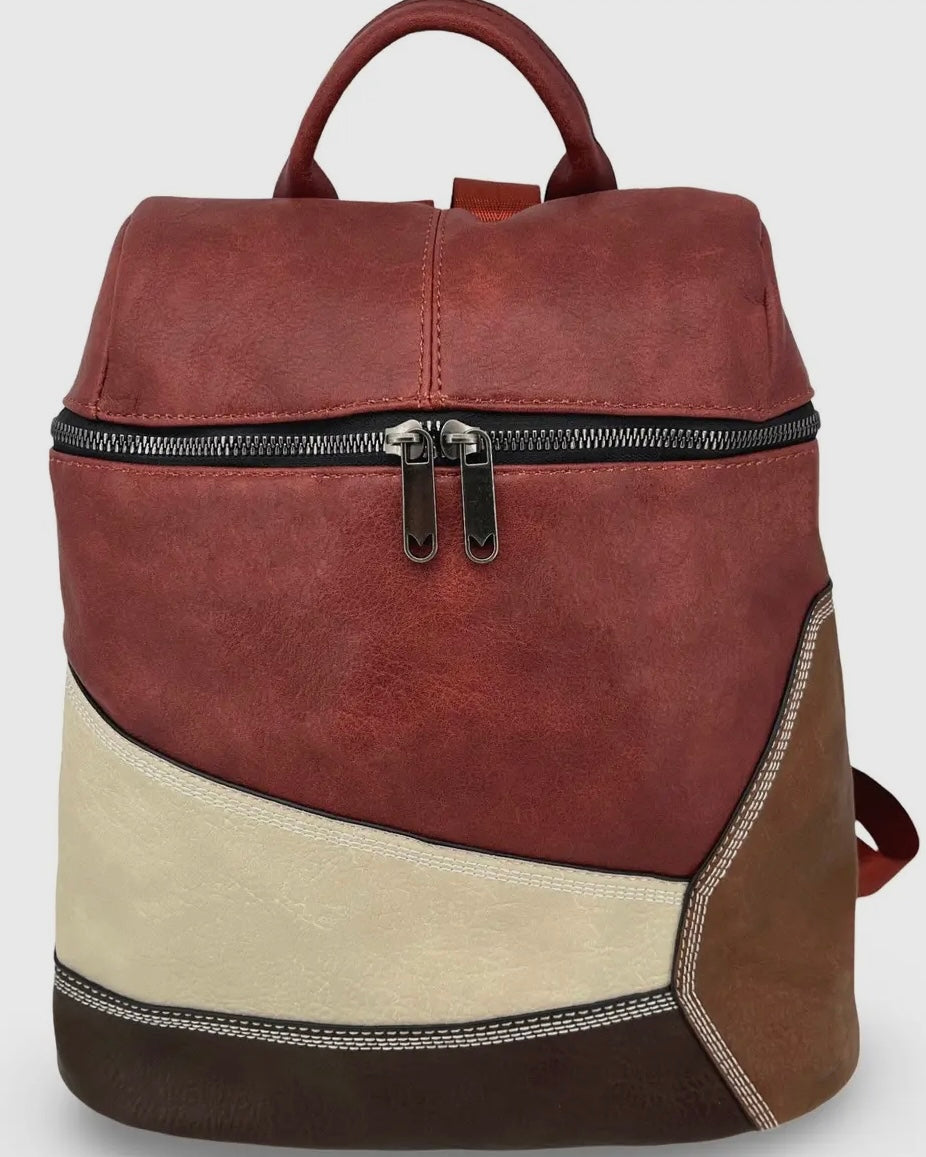 Vegan Leather Patchwork Backpack ๐ 5 COLORS