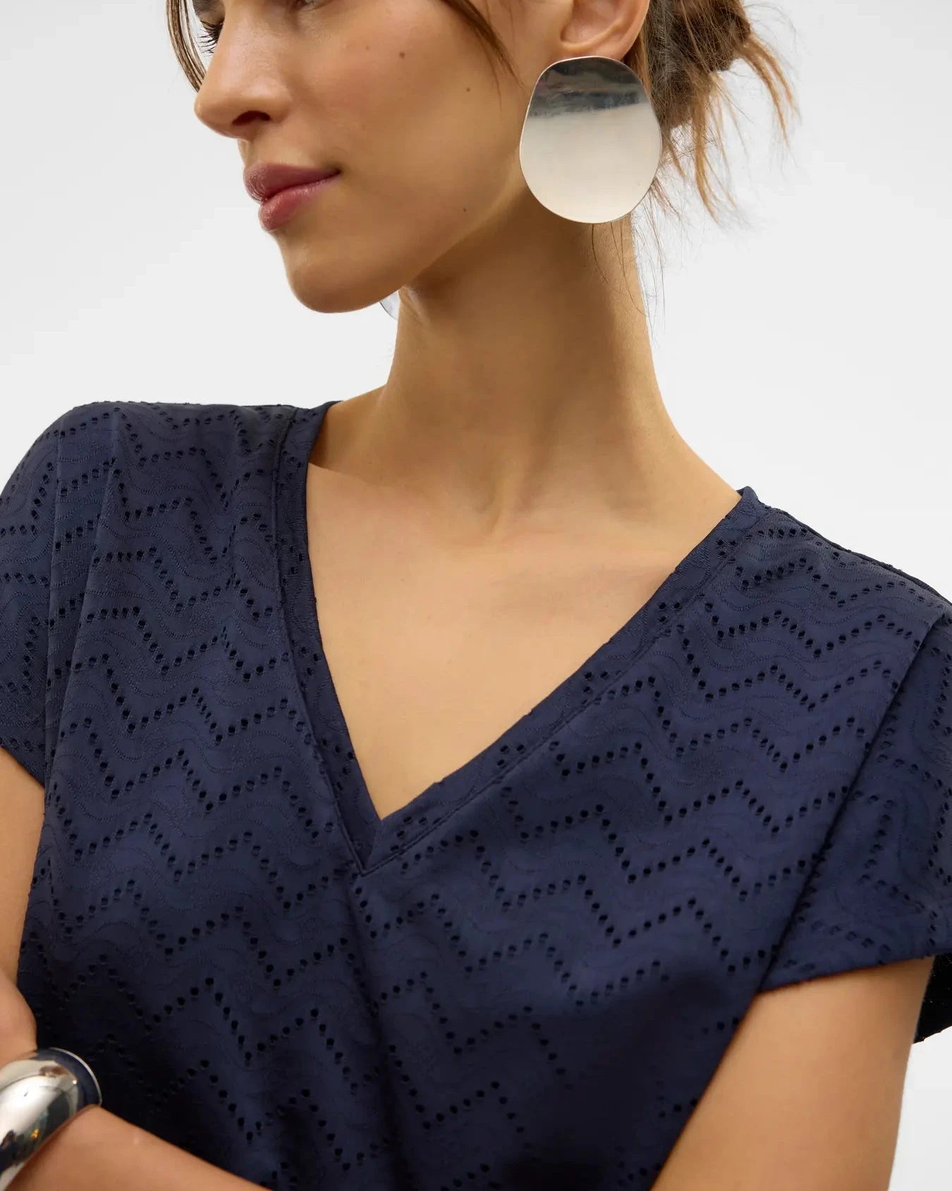 The Thas Eyelet V-Neck Top: 3 COLORS