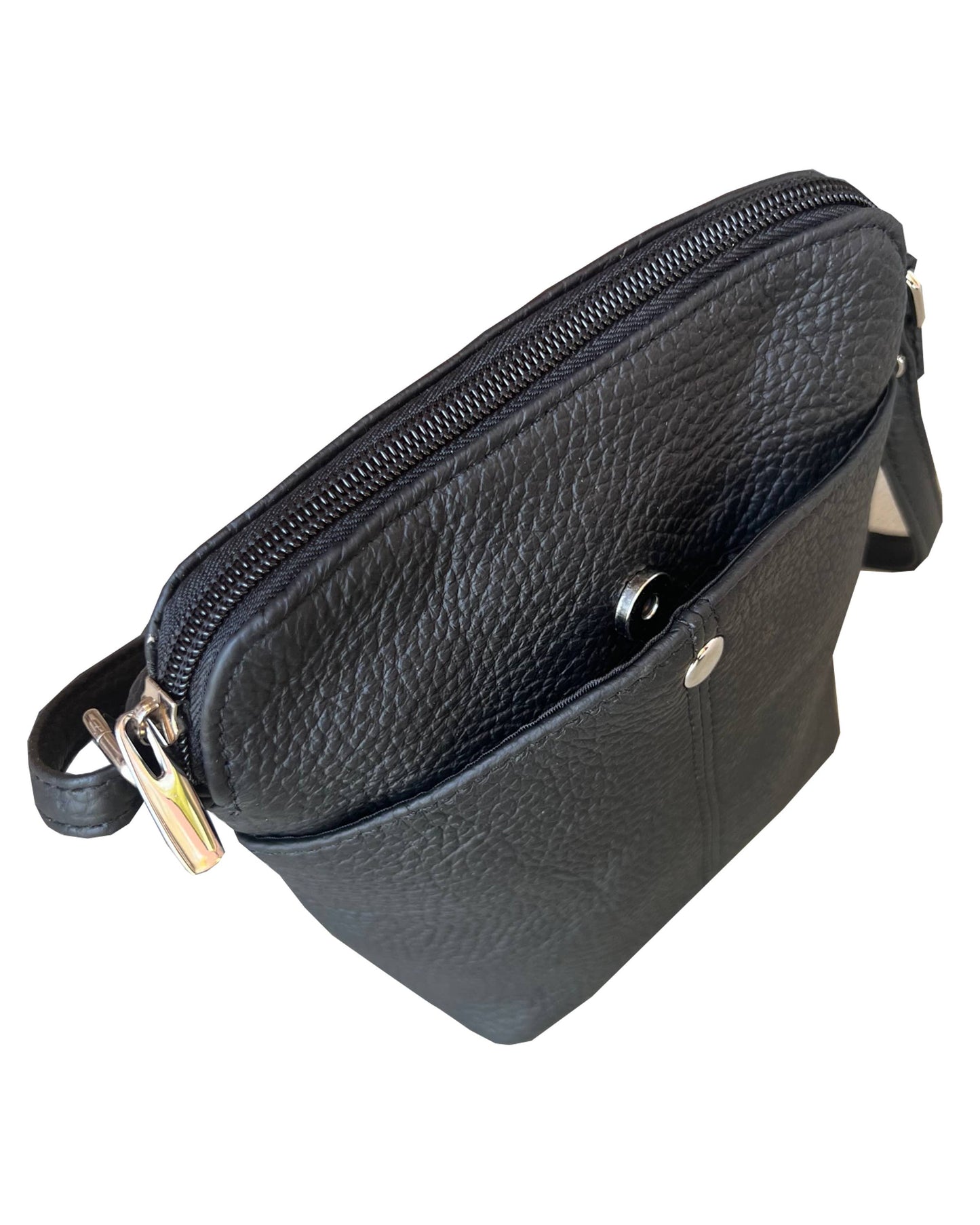 Leather Snap Button Crossbody Purse