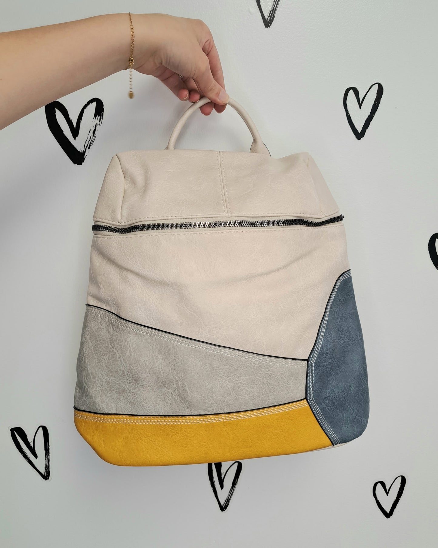 Vegan Leather Patchwork Backpack ๐ 3 COLORS