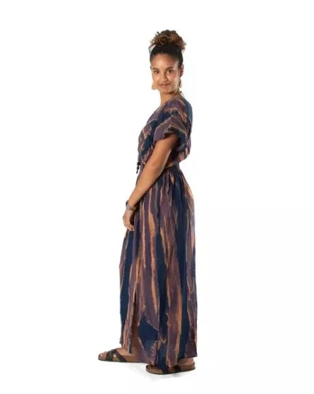 Blue + Gold Tie Dye Bali Maxi Dress