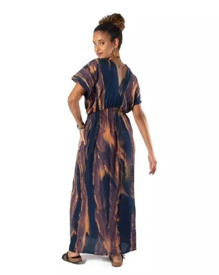 Blue + Gold Tie Dye Bali Maxi Dress