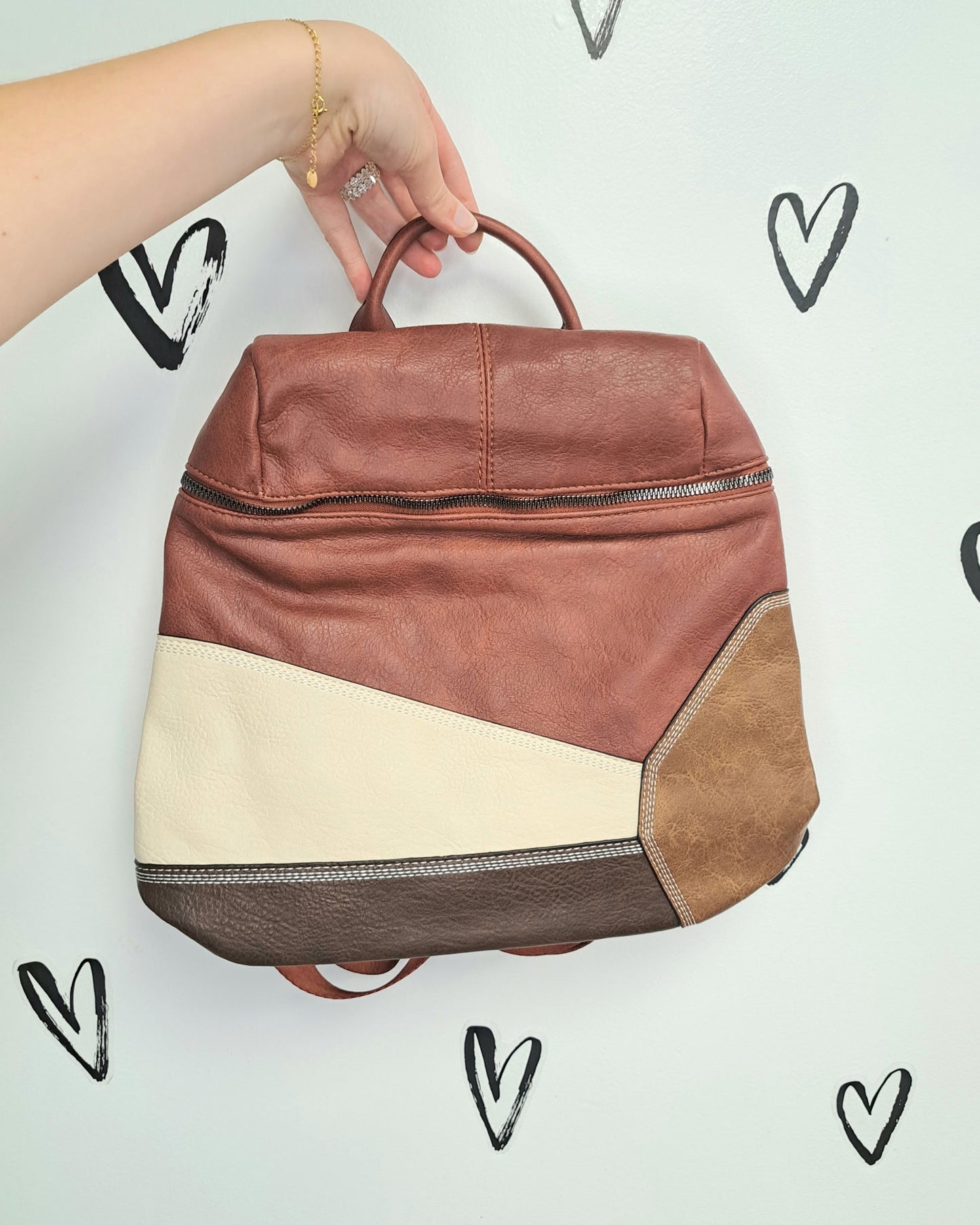 Vegan Leather Patchwork Backpack ๐ 3 COLORS
