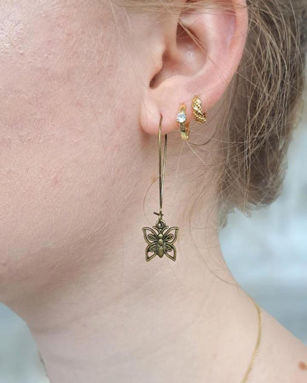 Butterfly Brass Drop Earrings