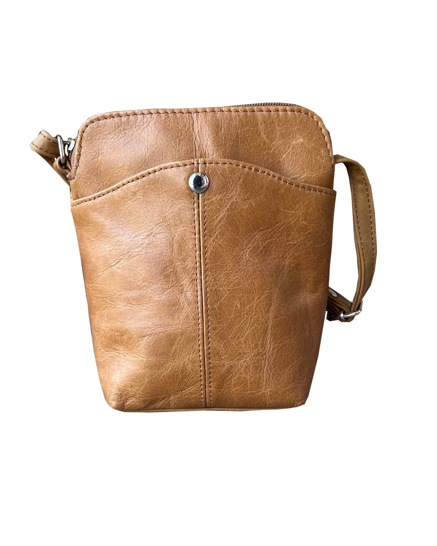 Leather Snap Button Crossbody Purse