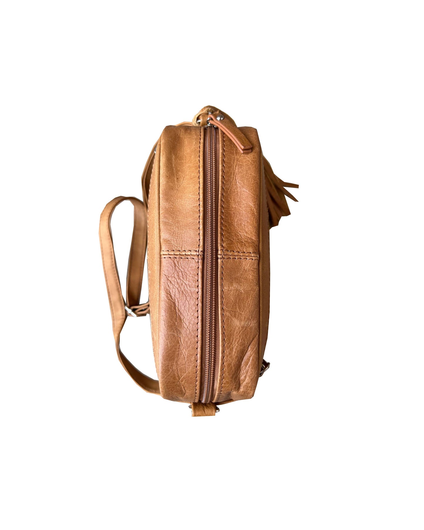 Leather Wide Crossbody Tassel Purse