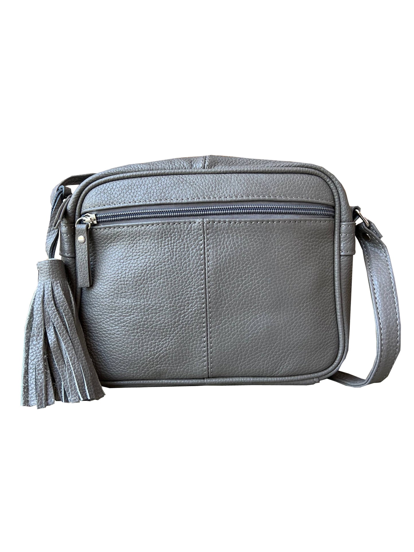 Leather Wide Crossbody Tassel Purse