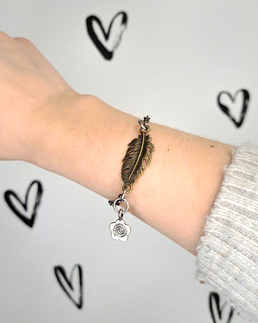 Feather + Flower Mixed Metal Bracelet