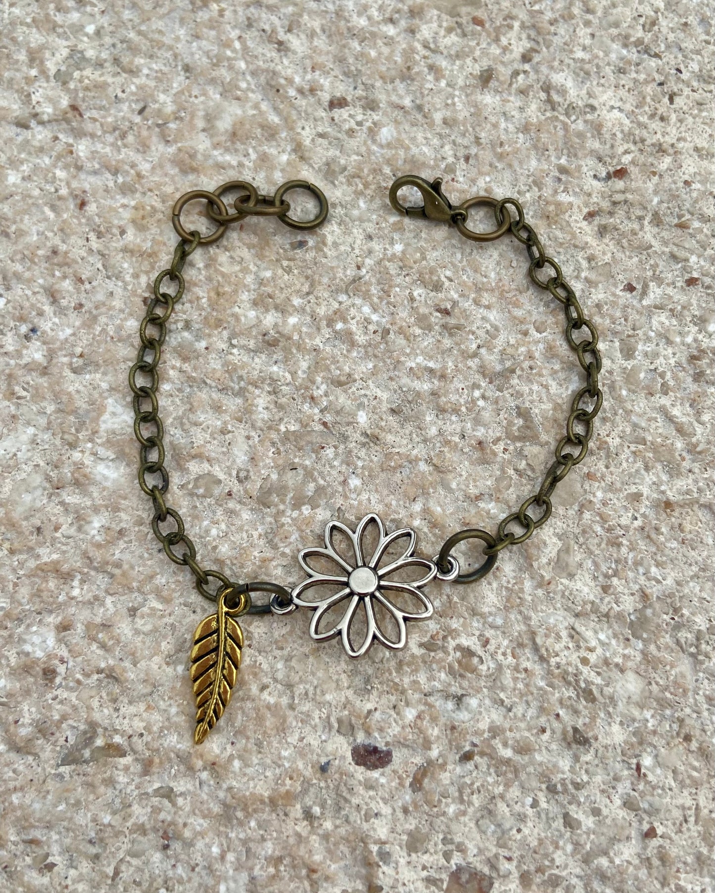Flower + Tiny Leaf Mixed Metal Bracelet