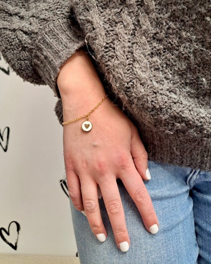 White Heart + Gold Bracelet