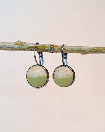💥 The Green Resin + Wood Cabochon Earrings