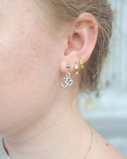 Om Silver Stud Earrings