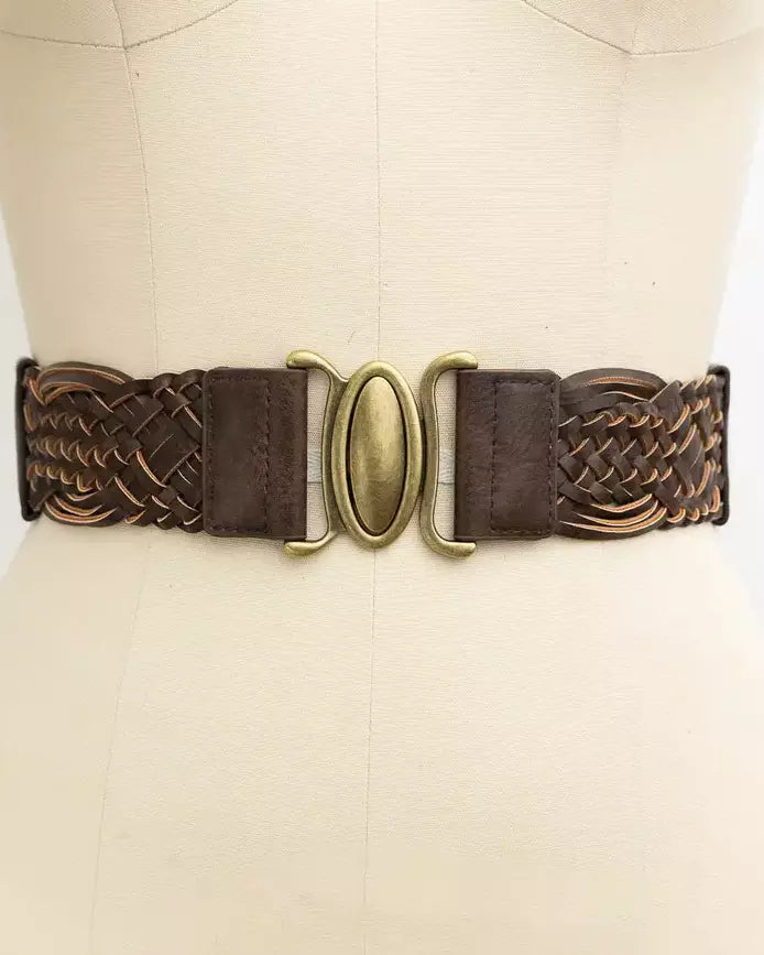 Oval Buckle Braided Stretch Belt