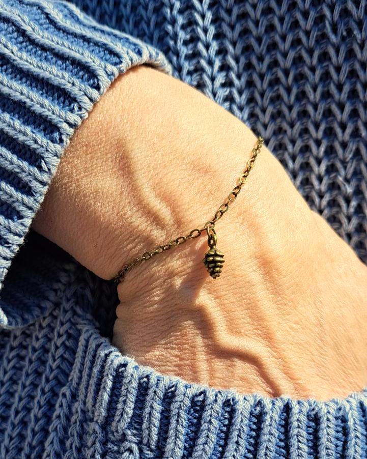 Pine Cone Brass Charm Bracelet