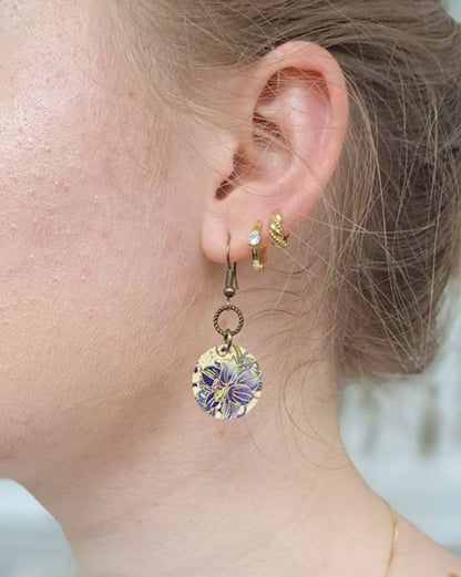 Purple Lily Flower Enamel Earrings