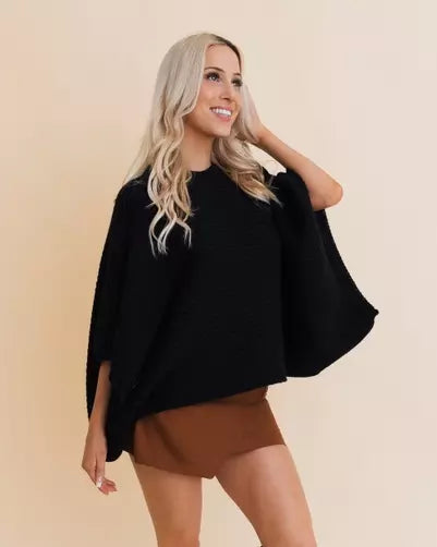 The Ribbed Knit Poncho with Armholes - 3 COLORS