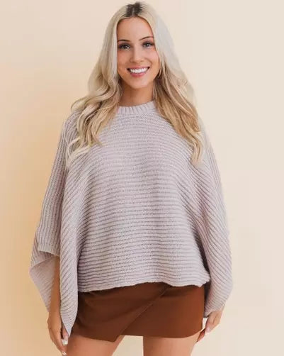 The Ribbed Knit Poncho with Armholes - 3 COLORS