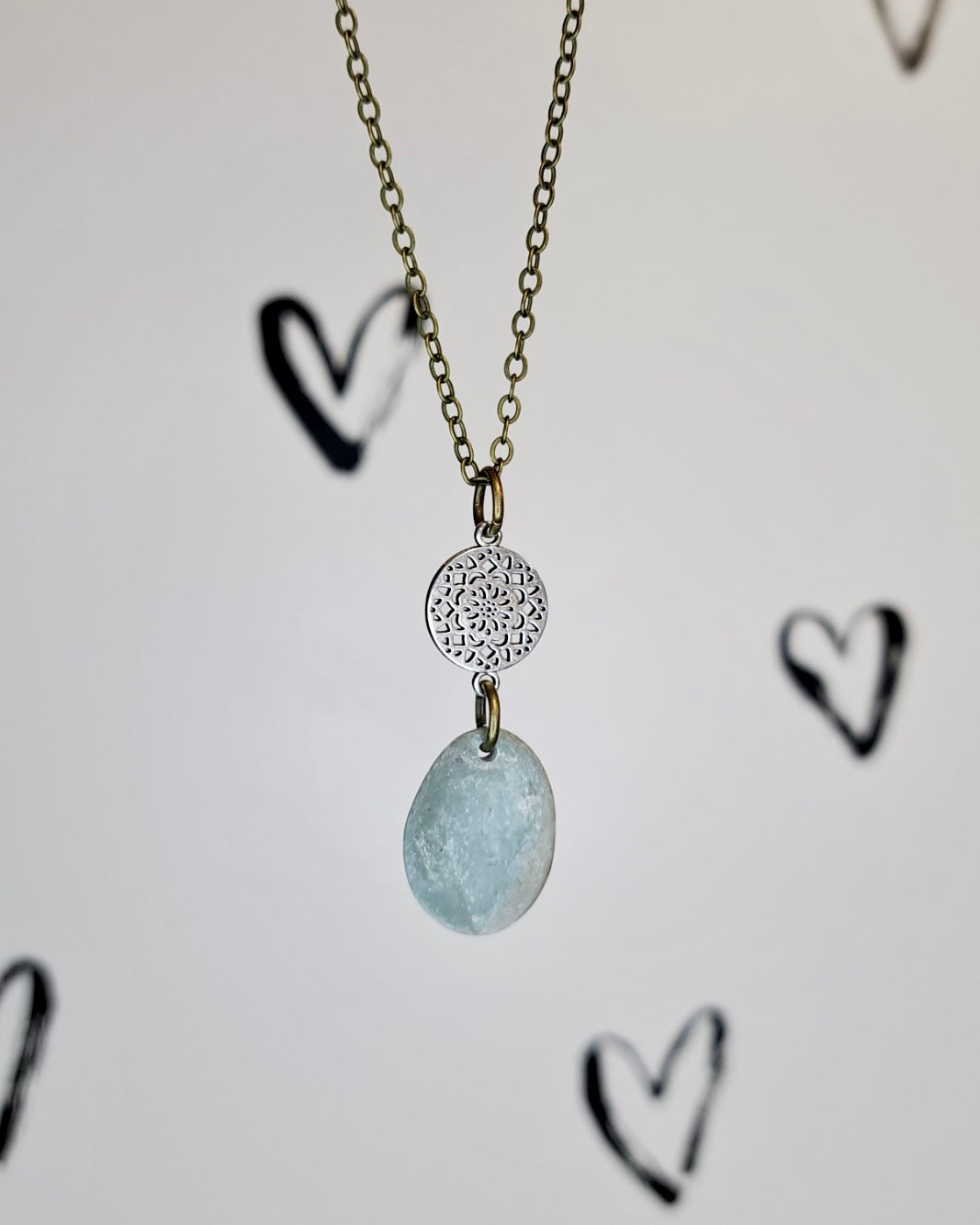 River Stone + Silver Charm Necklace