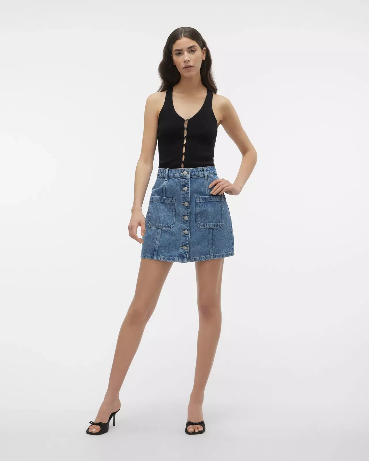 The Sasjo Short Denim Pocket Skirt