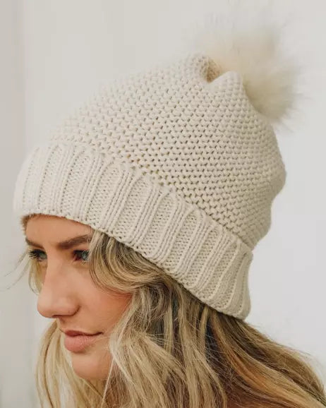 Sherpa Lined Waffle Pom Touque