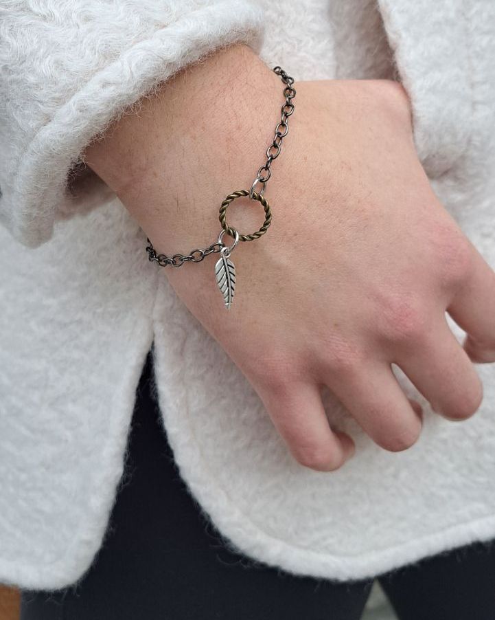 Silver Leaf Mixed Metal Bracelet