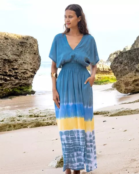 Teal Tie Dye Bali Maxi Dress