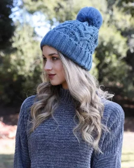 Thermal Lined Cable Knit Pom Touque