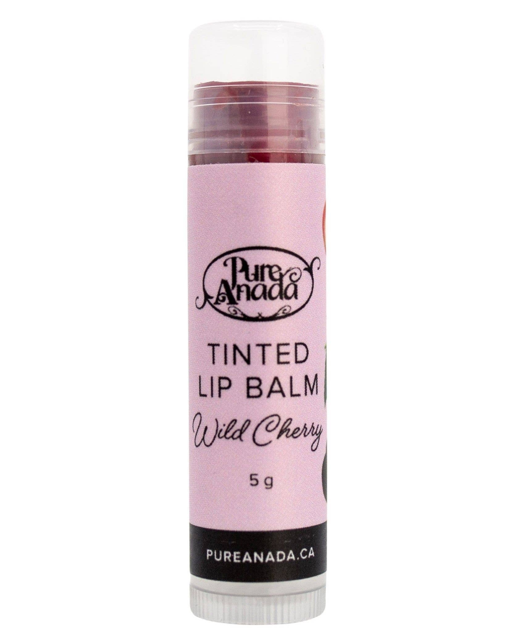 Tinted lip balm with 'Pure Anada' branding on a white background