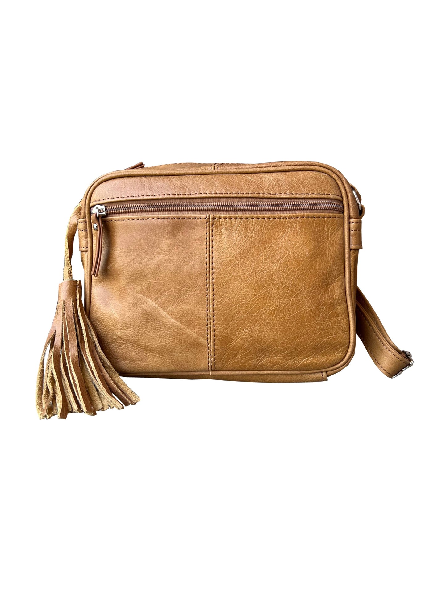 Leather Wide Crossbody Tassel Purse